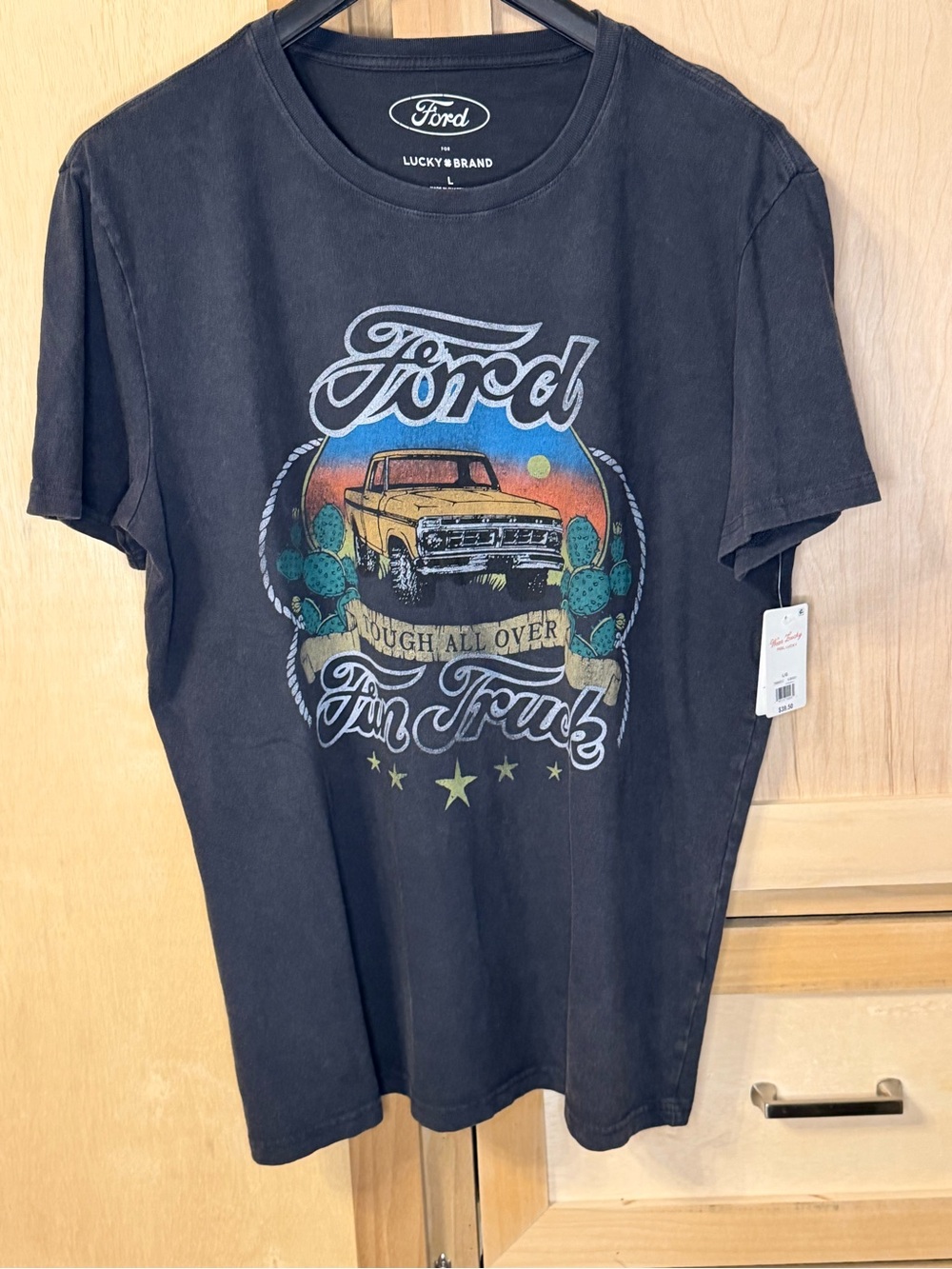 Lucky Brand Black Graphic Ford Truck Tee with Sunset Colors